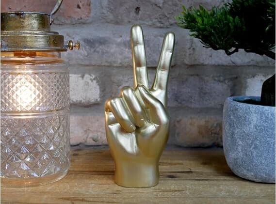 Golden Peace Hand Statue Modern Matt Gold Palm Sign Gesture Sculpture Symbol