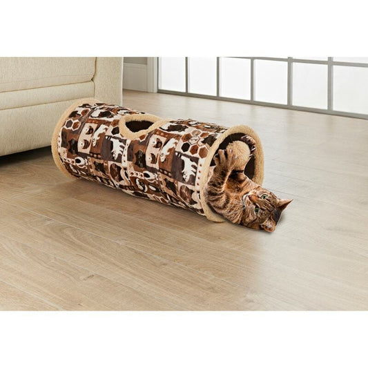 Cat Tunnel Toy Brown Suede Fabric Crackle Collapsible Cat Pet Activity Bed