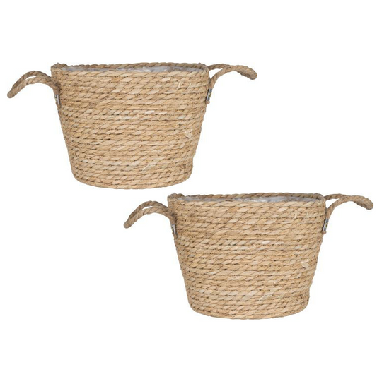 2 Pcs 21cm Soft Woven Planter Plant Pot Indoor Plant Holder Basket with Handle