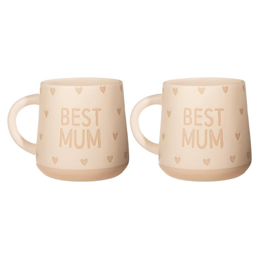 2Pc Stonware Best Mum Rustic Mugs Hearts 360ml Tea Coffee Water Cups Home Gift