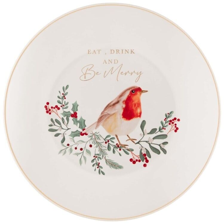 Christmas Robbin Bird Coupe Dinner Dining Table Kitchen Food Serving 26cm Plate