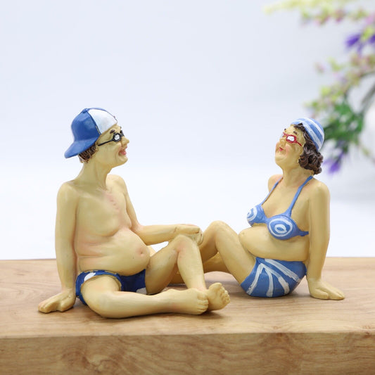 Set of Old Couple Lady & Man Swimming Beach Ornament Nautical Home Bathroom Gift