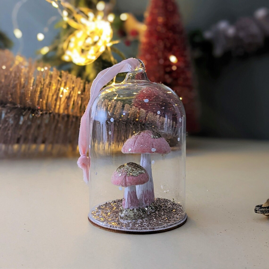 Gold Pink Mushroom Christmas Tree Hanging Bauble Decor Glitter Xmas Decor Cloche