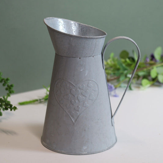 22cm Heart Vintage Grey Zinc Metal Jug Flower Vase Home Garden Table Decor