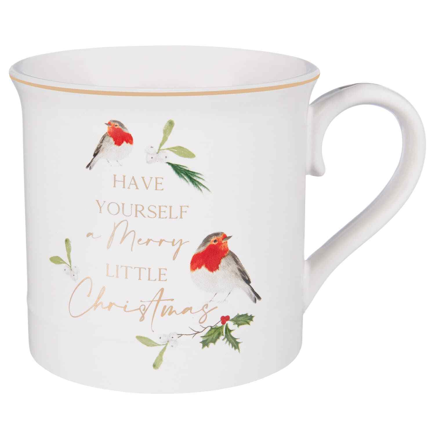 Winter Robin Tankard Tea Coffee Gift Gold Rim Mug Merry Bright Little Christmas