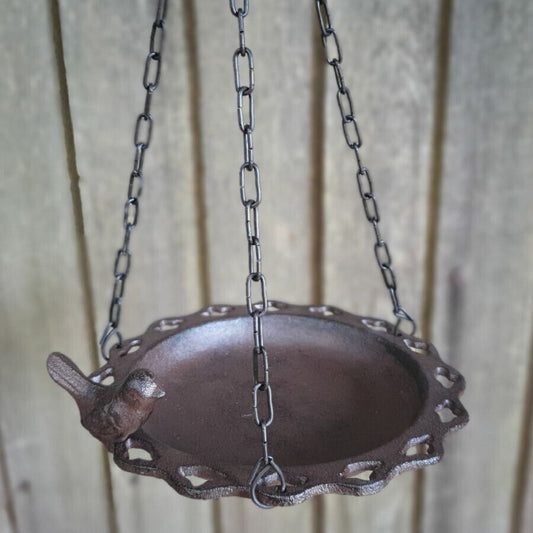 Cast Iron Bird Feeder Hanging Vintage Garden Ornament Bath Bronze Decorative