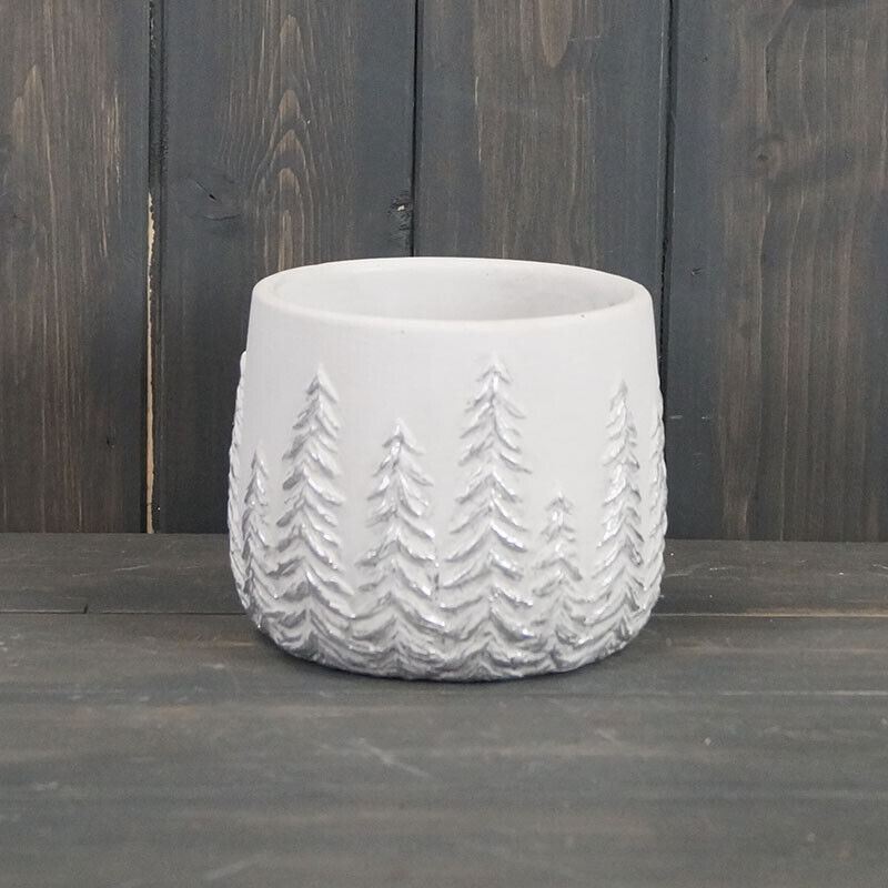 White Christmas Stone Embossed Tree Concrete Herb Plant Pot Cover Planters