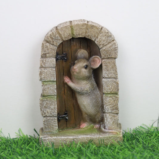 Mouse Door Statue Indoor Garden Outdoor Home Tree Animal Decoration Ornament