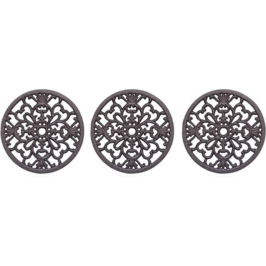 3Pc Round Trivet Tea Pot Pan Stand Dining Kitchen Worktop Protection Cast Iron