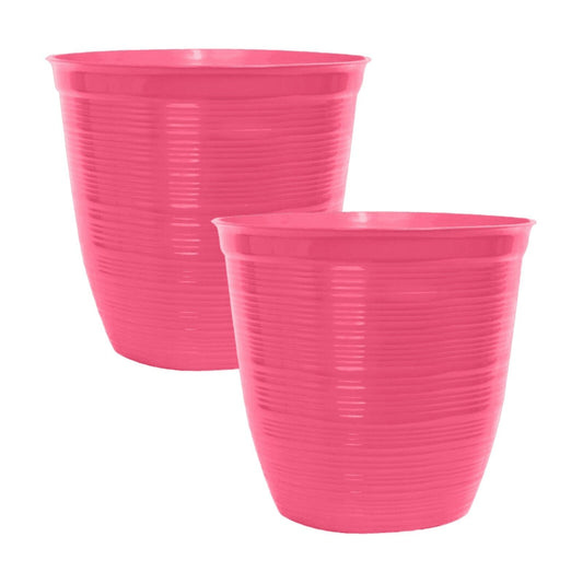 2Pc Tall Bellagio Plastic Planters Pink 30cm Gloss 14L Plant Pots Flower Pots