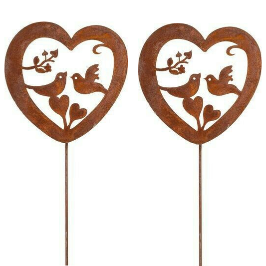 2X 50cm Outdoor Rustic Rusty Metal Stake Love Birds Garden Plaque Silhouette