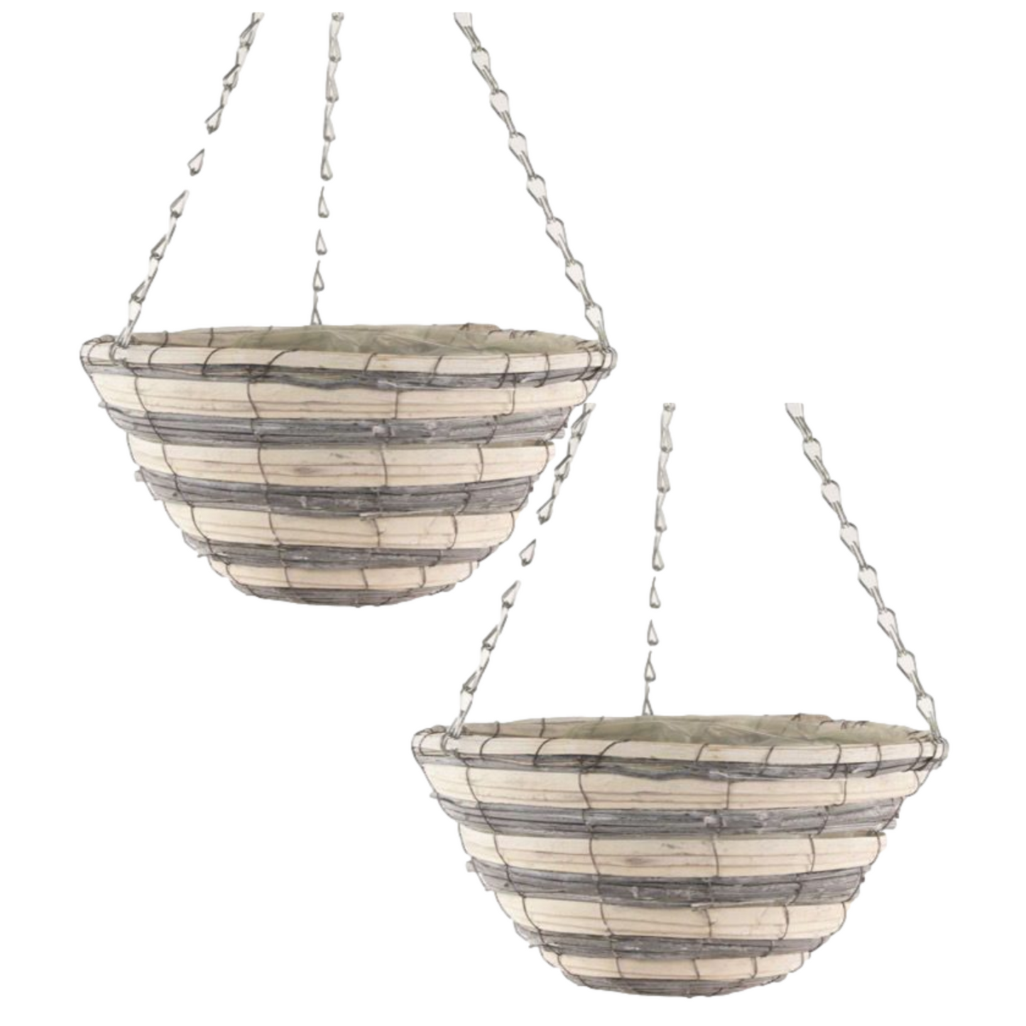 2X30cm 12Inch Natural Grey Cream Wicker Hanging Deco Basket Lined Willow Planter
