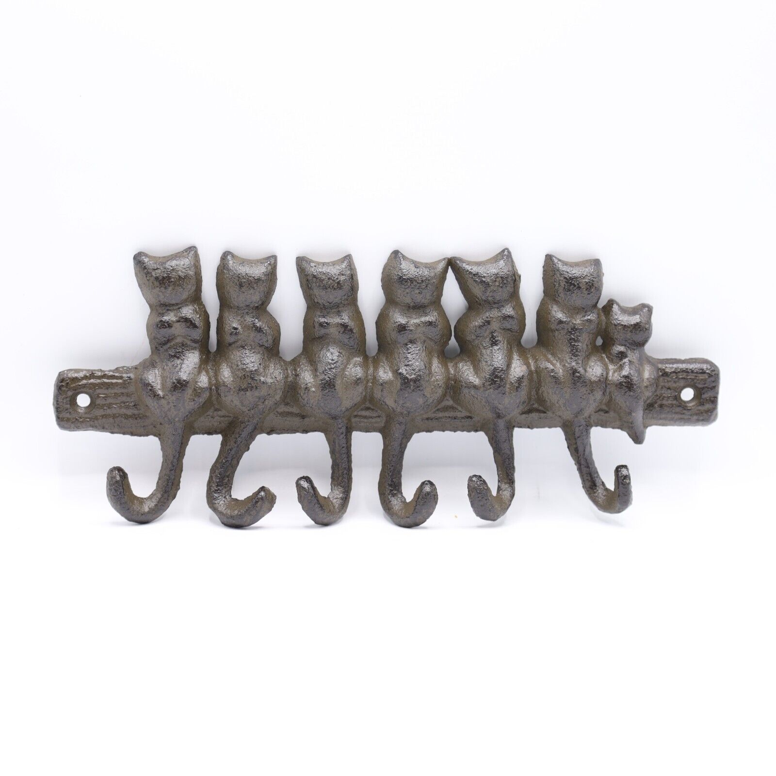 Cast Iron Cat Kitten Tail Family 6 hooks Leads Coat Wall Hanger Rack Key Hook