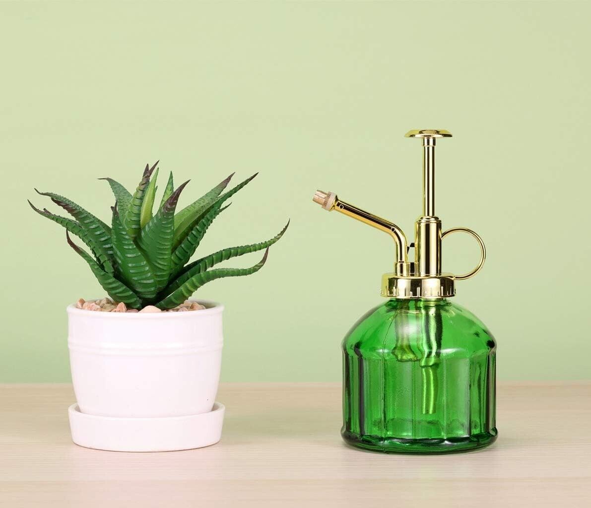 Green Glass Plant Mister Atomizer Plant Indoor Spray Botanical Retro Gold Mister