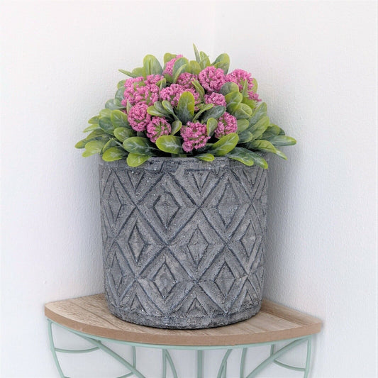 Grey Stone Planter 14cm Round Herb Flower Plant Pot Window box Indoor Outdoor