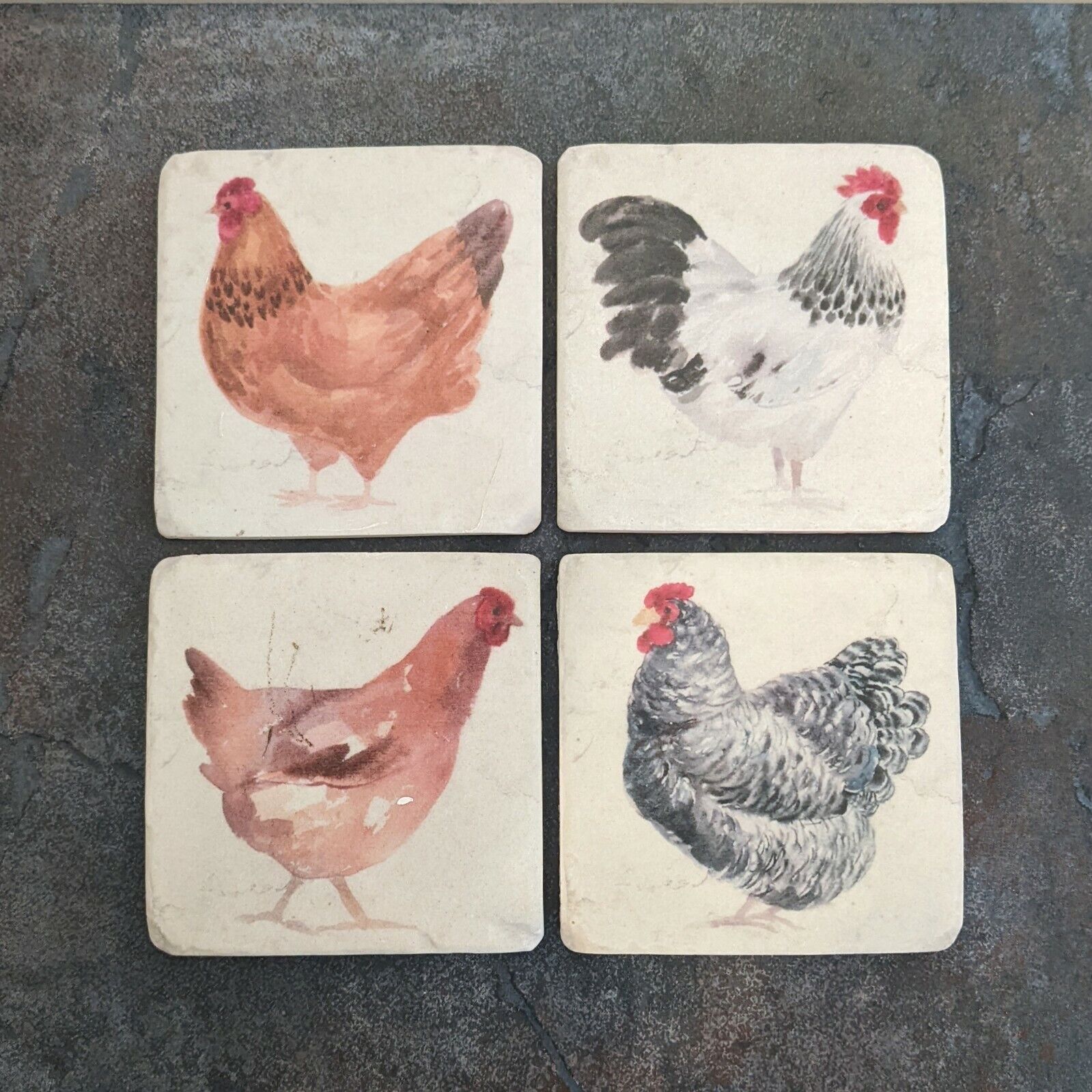 Ceramic Coasters Set of 4 Farm Chicken Cork Backed Coasters Table Mats