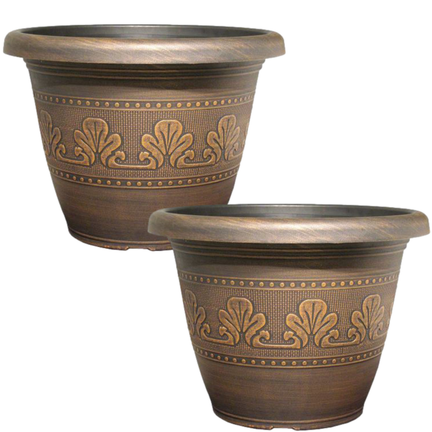 Planters Set of 2 Round 34cm Plastic Aztec Metallic Copper Garden Plant Pot 