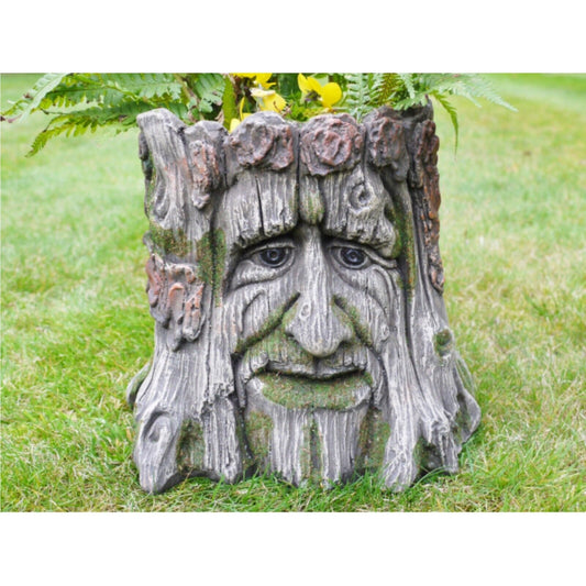 28cm Tree Stump Planter Resin Green Man Plant Pot Cover Novelty Flower Holder