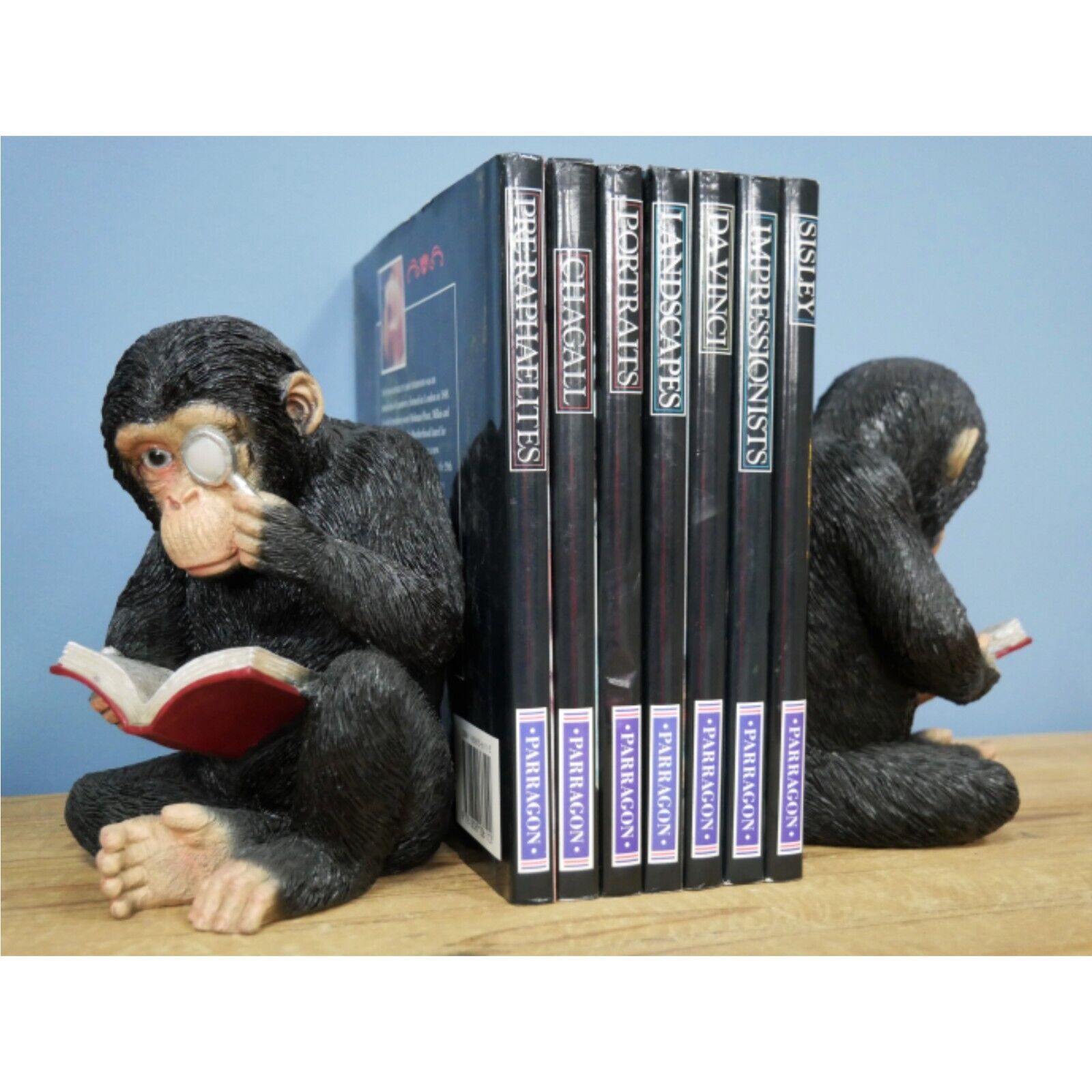 Pair of Black Reading Monkeys Bookends Resin Shelf Indoor Books Stopper Figurine