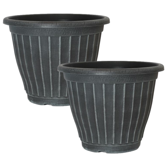 2Pc Plastic Castella Planters 34cm Chalk Planters 9.5L Outdoor Patio Garden