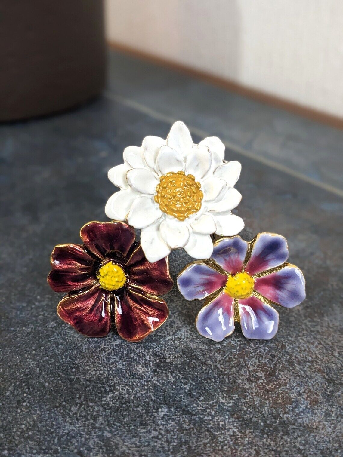 Metal Painted Daisy Drawer Knobs Handle Pulls Purple White Brown Natural Flower