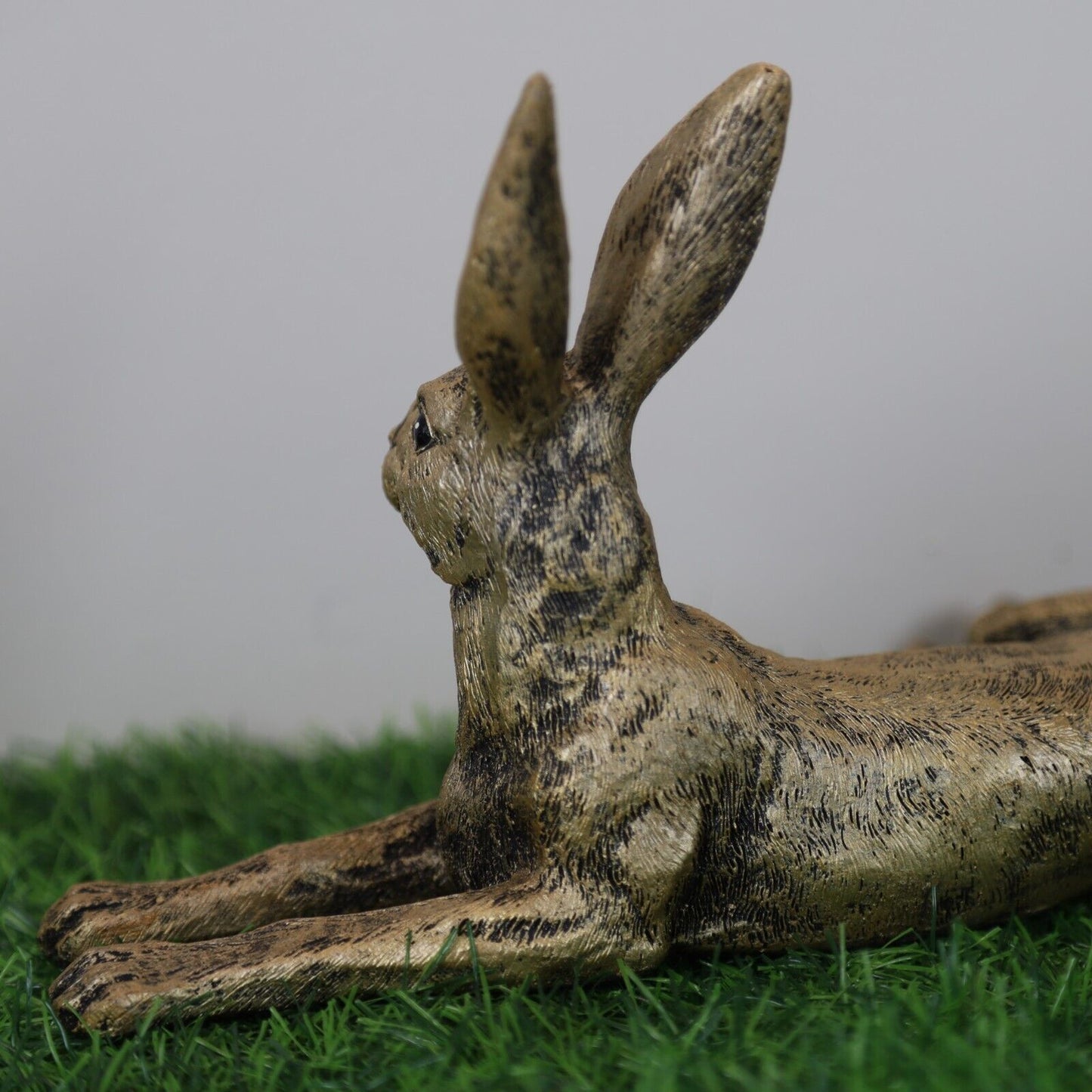 Golden Laying Hare Statue Indoor, Garden Bunny Rabbit Animal Decor Ornament