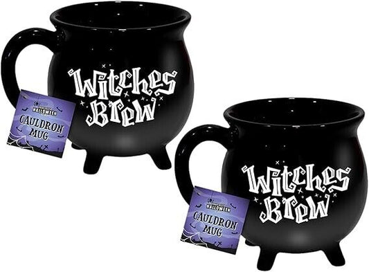 Set of 2 Witches Brew Black Cauldron Mugs 450ml Halloween Mug Coffee Tea Cup