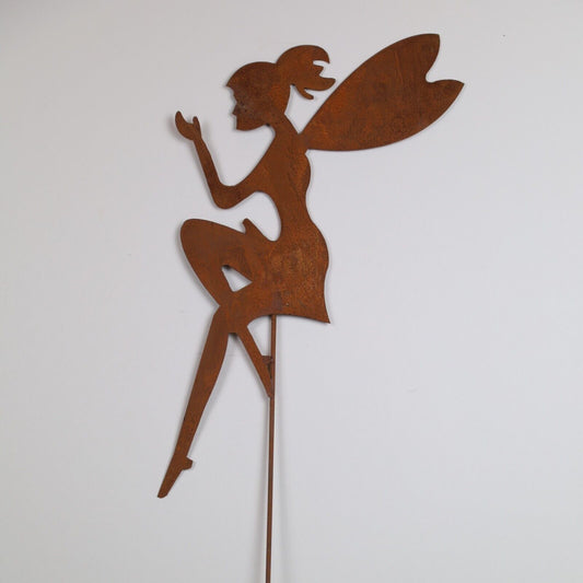 Outdoor Rustic Rusty Metal Stake Fairy Angel Garden Plaque Silhouette Ornament