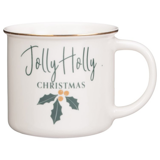 Ceramic White Jolly Holly Christmas Slogan Mug 350ml Coffee Tea Cup Novelty Gift