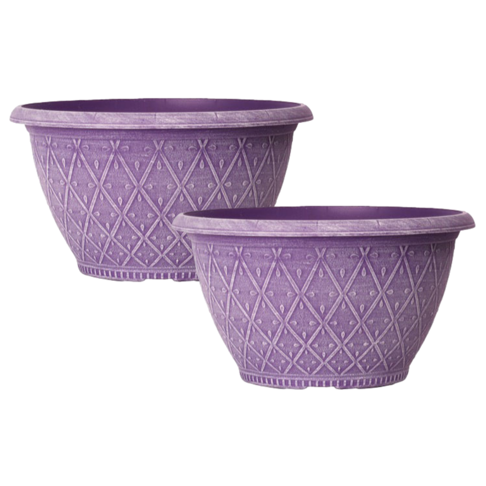 Bowl Planters 2Pc Plastic Prisma 25cm Powderd Raisin 4L Home Garden Plant Pot