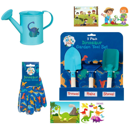 Childrens Kids Boys Gardening Tools Set Shovel Rake Trowel Gloves Watering Can 