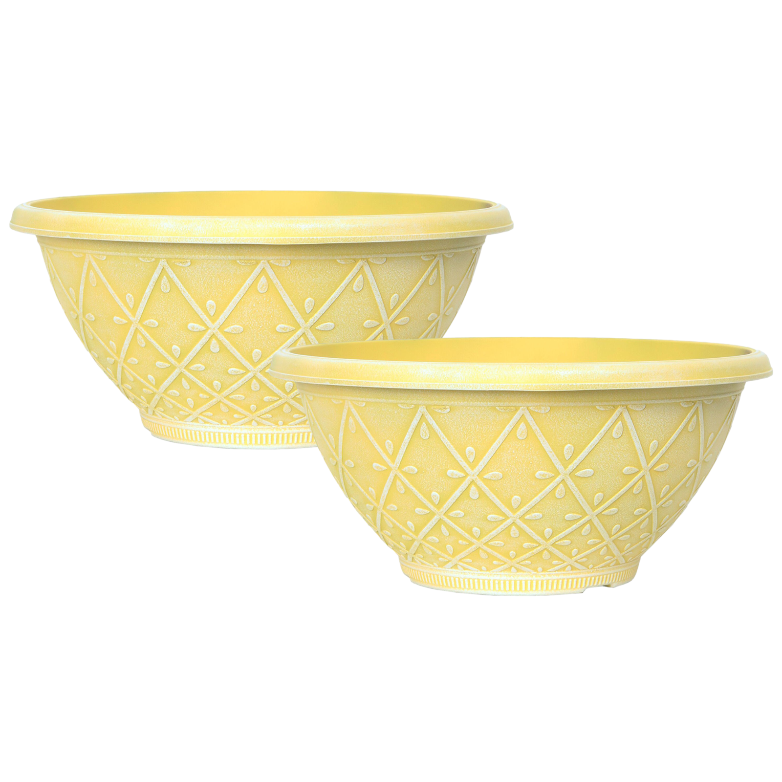 Bowl Planter 2Pc Plastic Prisma 30cm Powdered Sunglow Yellow 6L Garden Plant Pot