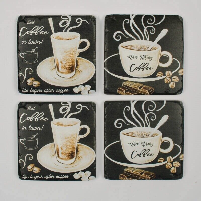 Ceramic Coasters Set of 4 Coffee Cup Design Cork Backed Coasters Table Mats