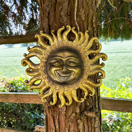 Resin Gold Jolly Sun Hanging Wall Plaque Garden Home Statue Decor Ornament