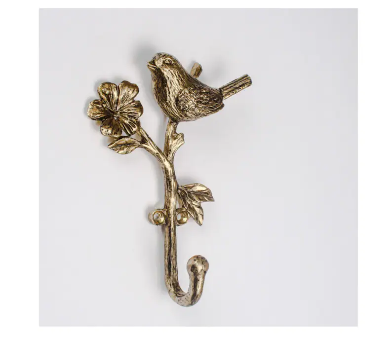 3Pc Metal Gold Wall Bird on Branch Hooks Coat Keys Hanger Rack Wall Mounted