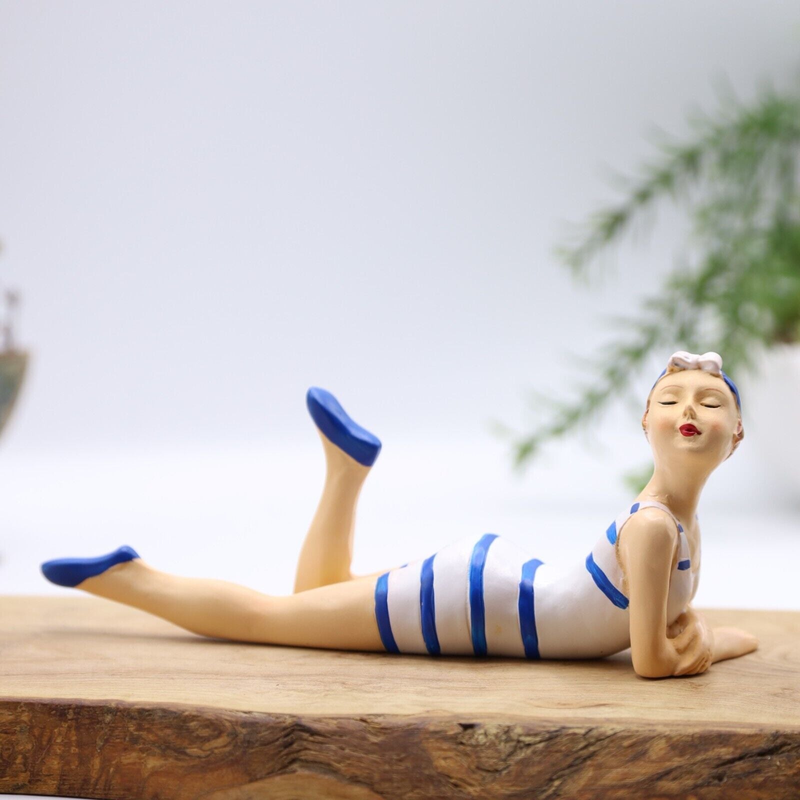 Bathing Lady Ornament Blue & White 15cm Seaside Beach Bathroom Gift Freestanding