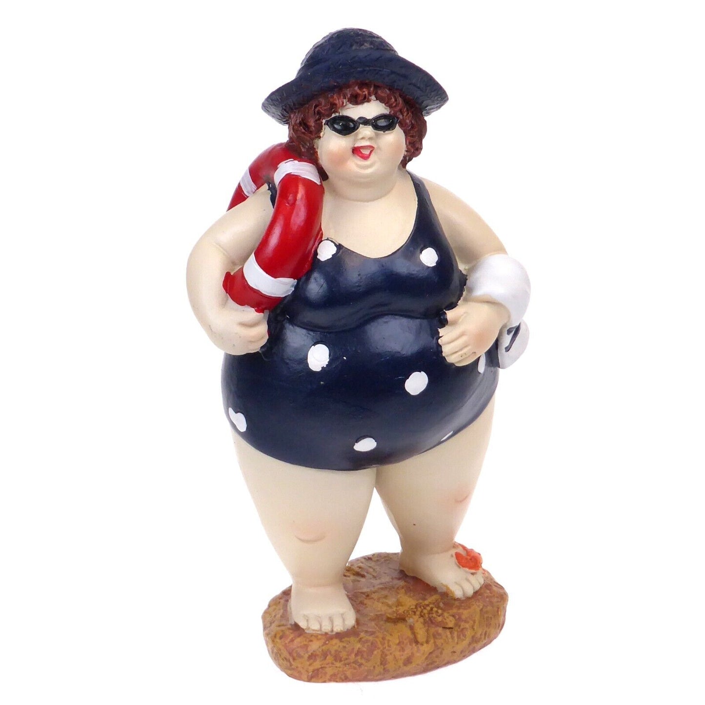 Bathing Lady Ornament Blue & White Fat Beach Belly Bathroom Novelty Figurine