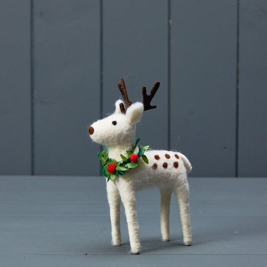 17cm Christmas Reindeer with Garland Freestanding Wool Christmas Figurine Decor