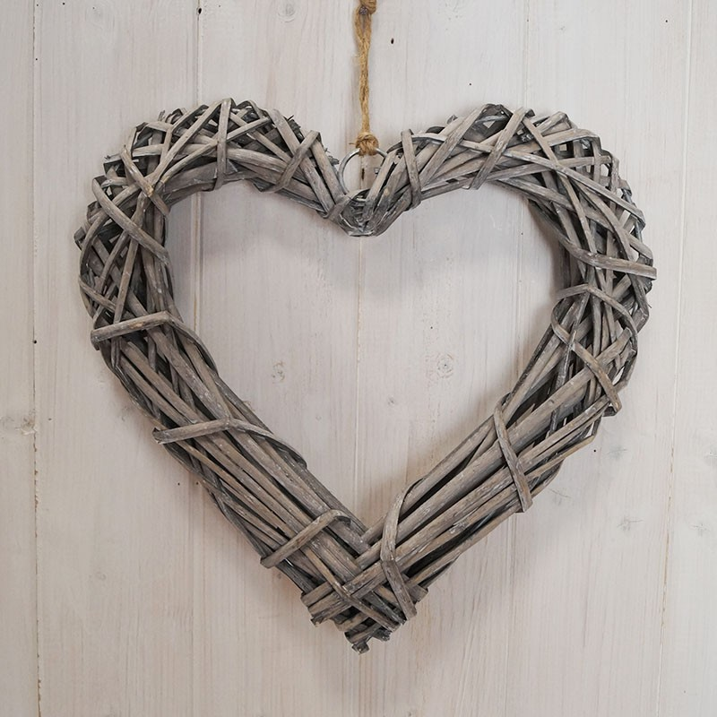 Grey Willow Heart 30cm Wreath Wedding Home Event Decor Hanging Ornament Gift