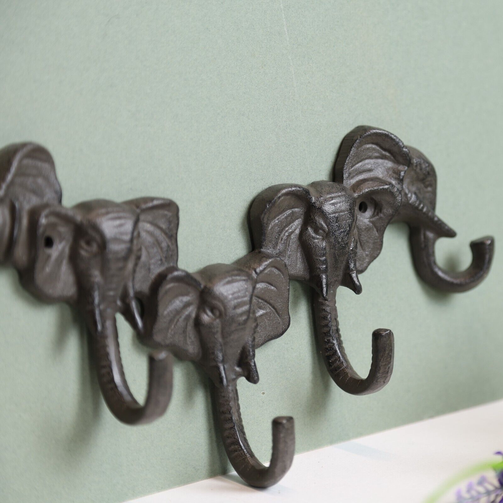 Elephant Wall Hook 5 Hooks Cast Iron Trunk Coat Hat Keys Ornament Home Hanger