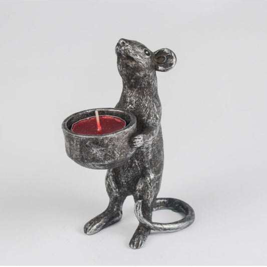 Resin Mouse Grey Silver Tealight Votive Candle Holder Freestanding Shelf Sitter