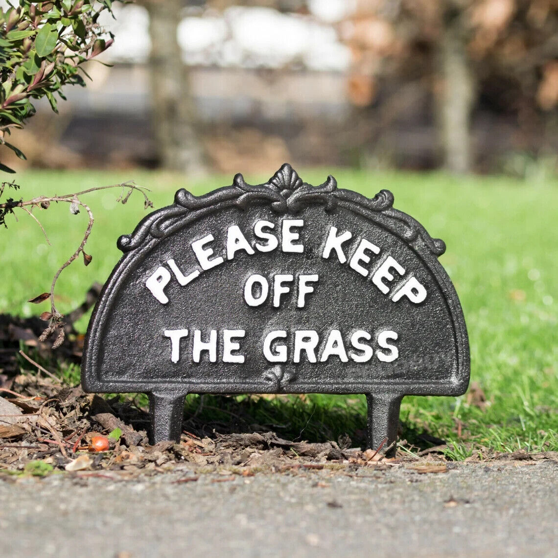 Keep Off The Grass Metal Cast Iron Sign Polite Notice Lawn Stake Ornamental