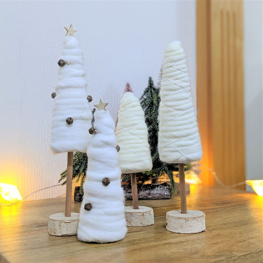 White Cotton Candy Freestanding Christmas Tree Table Top Wooden Base Decor