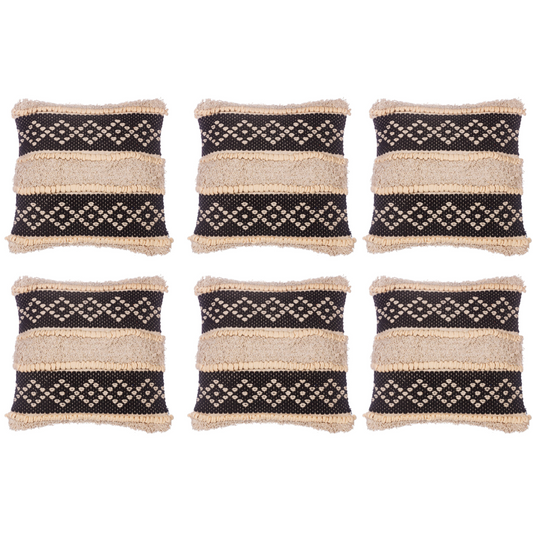 6Pc Knitted Filled Diamond Cushion 40x40cm Luxury Bohemian Sofa Cushions Black