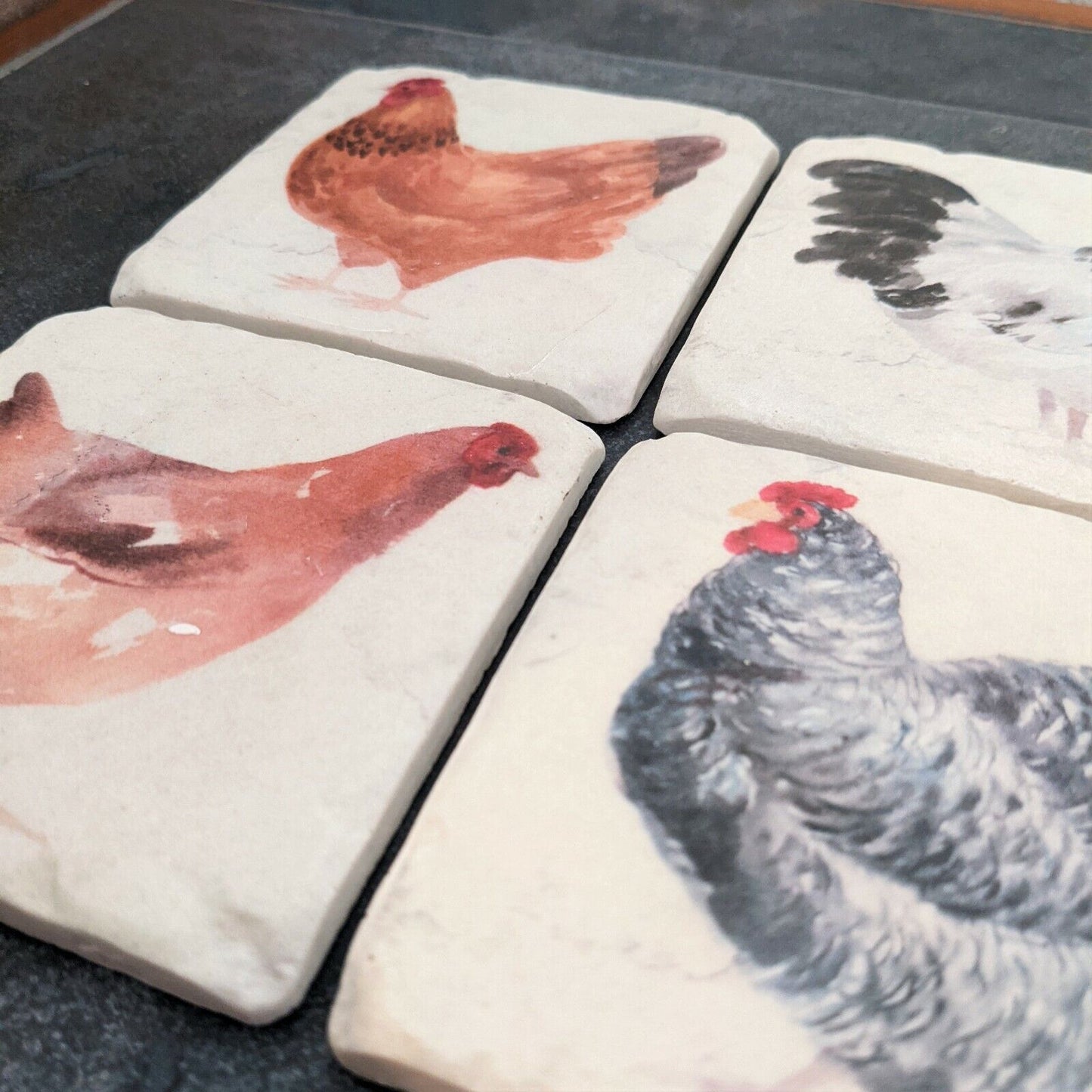 Ceramic Coasters Set of 4 Farm Chicken Cork Backed Coasters Table Mats