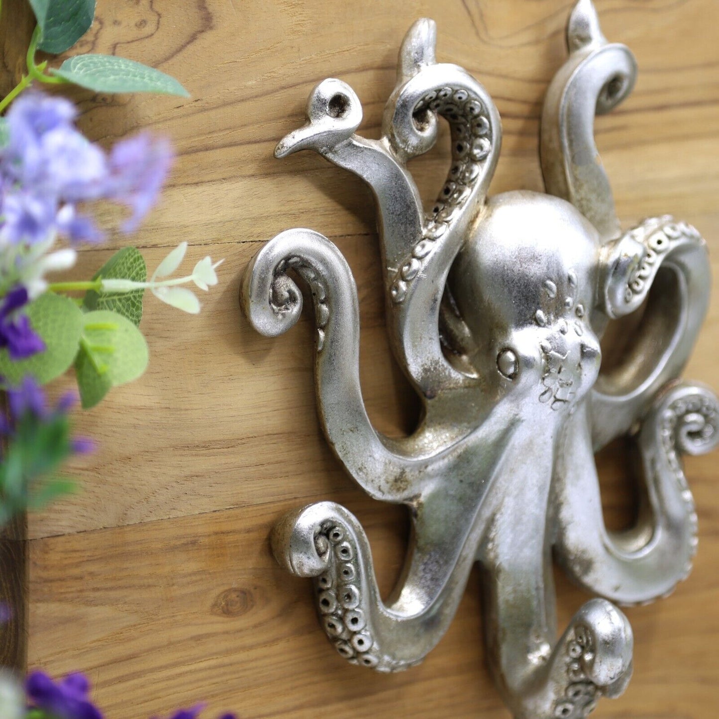 Octopus Silver Resin Wall Hanging Single Hook Coat Scarf Keys Hanger Nautical