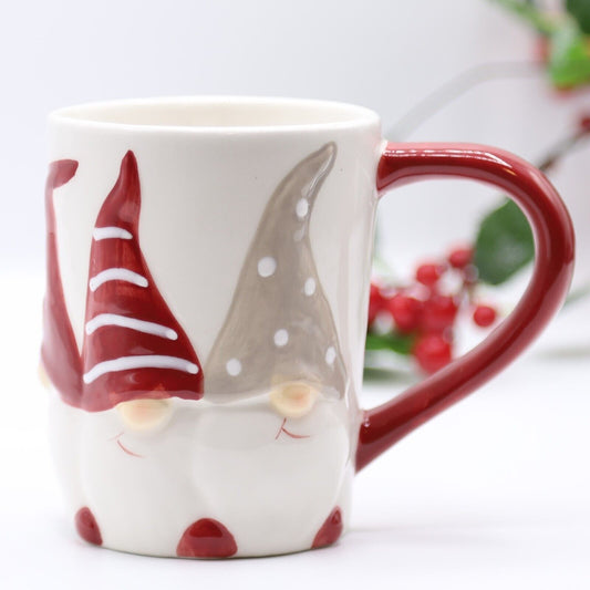 Ceramic Red & White Gonks Mug 300ml Tall Coffee Tea Cup Christmas Table Gift