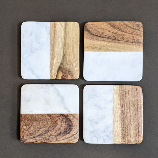 Set of 4 Two Tone Marble Coasters Cups Mug Mats Dinnerware Worktop Saver Mat