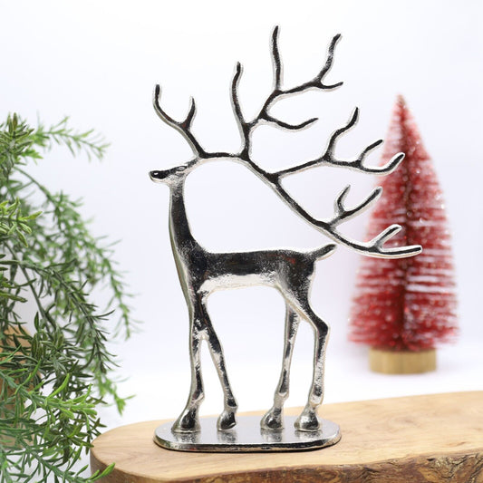 Silver Aluminium Deer Antler 33cm Christmas Home Decor Reindeer Statue Ornament