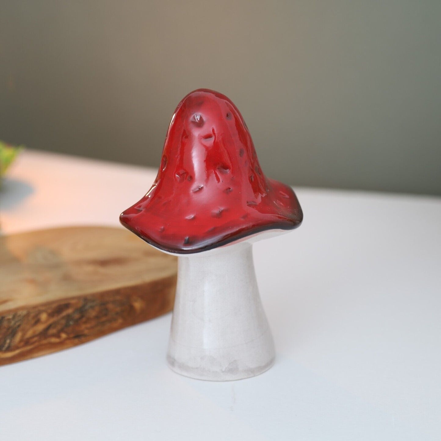 Ceramic Mushroom Autumn Fall Toadstool Red & White Painted Home Decor Ornament